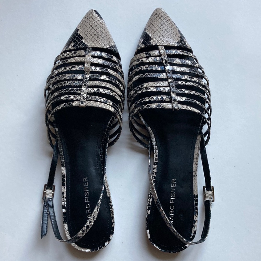 New Marc Fisher Snakeskin Slingback Shoes   Size 7